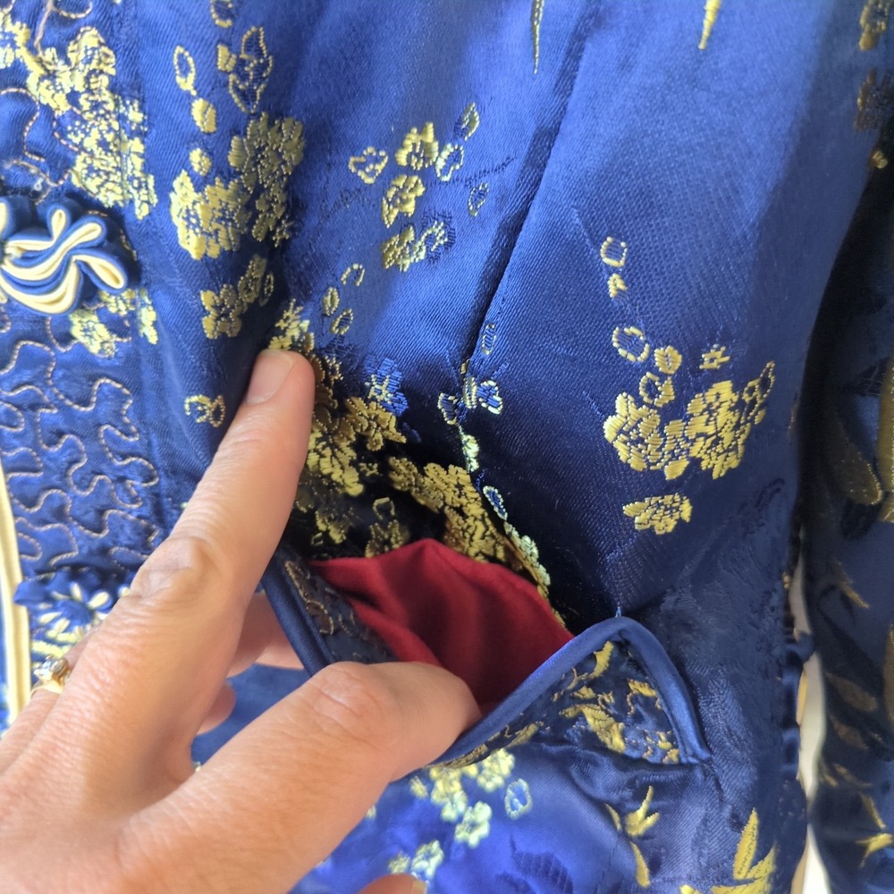 VTG Reversible Chinese Brocade Jacket Dragon Phoenix Frog Closure L 80s 90s Tang - Picture 7 of 9